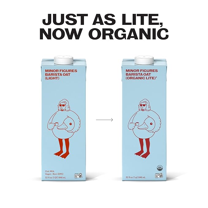 Minor Figures - Light Oat Milk - Barista Standard - 32 Oz - 6 Pack - Non-GMO - Plant-Based - Vegan - Dairy Free - Shelf Stable - Unsweetened