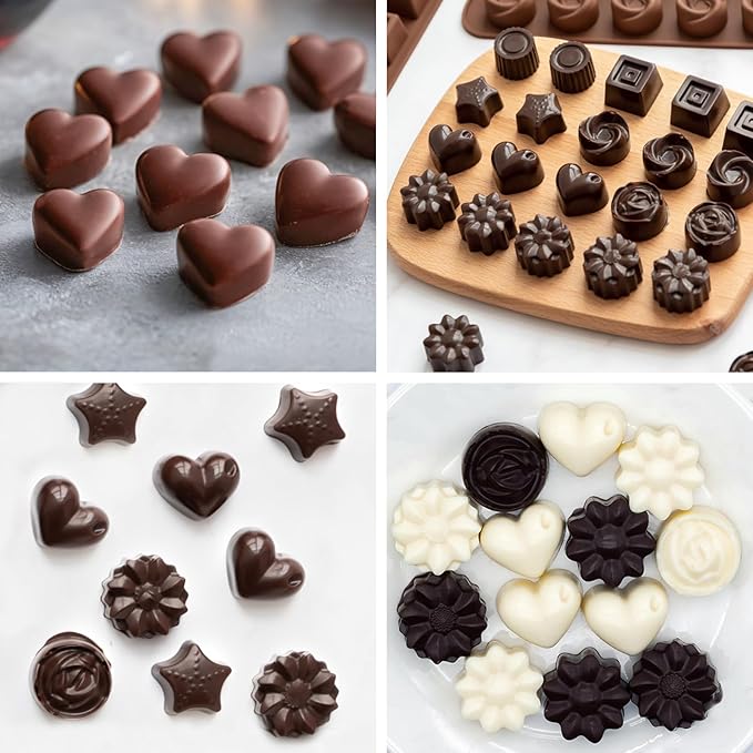 6 Pack Chocolate Molds Candy Molds Silicone, Food-Grade Non-Stick Jello Mold, Crayon Mold, Silicone Baking Mold, BPA Free, including Flower, Heart, Star, Round, Square, Whirlpool