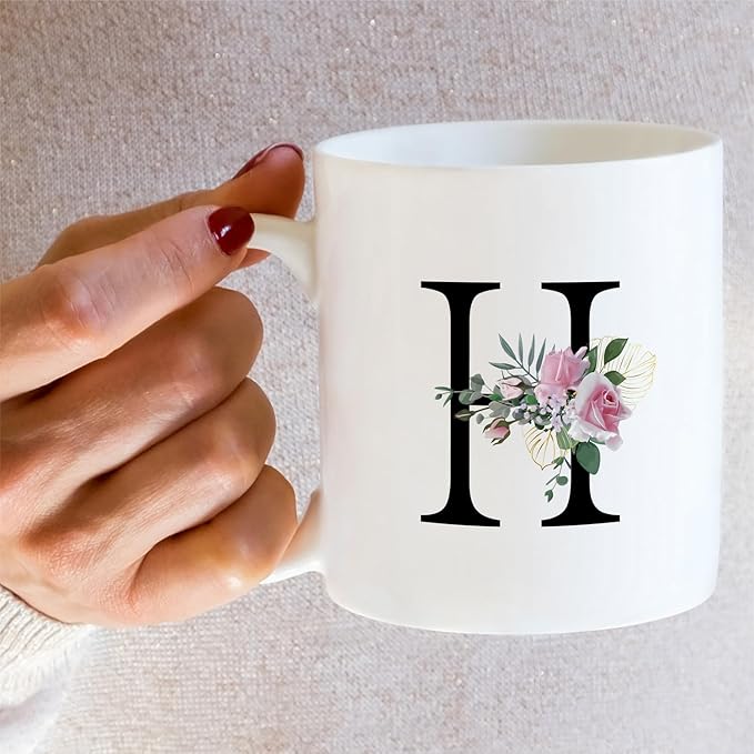 Retreez Initial A-Z Floral Botanical Bouquet Alphabet Monogrammed Monogram Mug 11 Oz Ceramic Tea Coffee Mugs - Appreciation Thank You Wedding Birthday Gifts for her friend coworker sister - H Initial