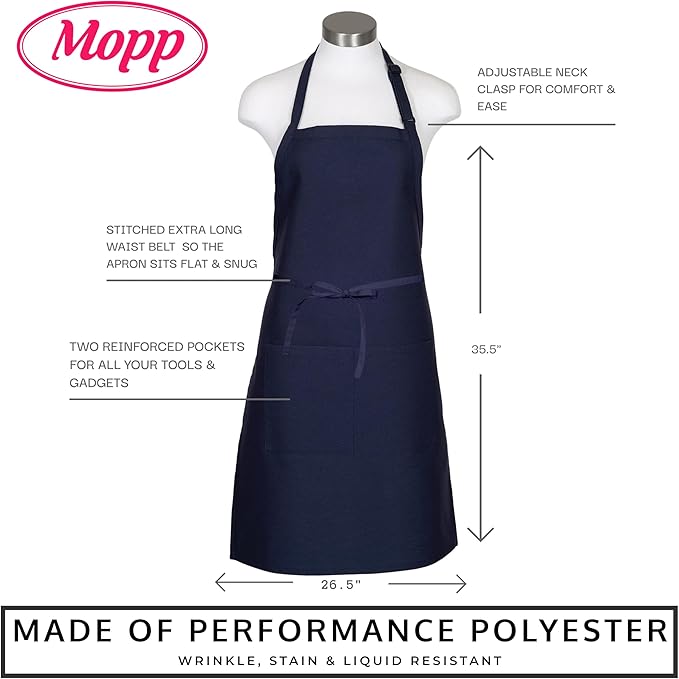 Pomp 2 Pack Premium Bib Aprons | Adjustable Neck + 2 Pockets | Water + Oil Resistance | Men & Women's Kitchen Cooking Aprons