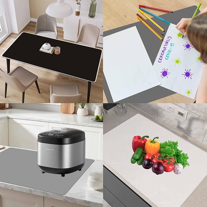 2 Pack 23.62"x15.74"(60cmx40cm) Silicone Kitchen Counter Mats, Heat Resistant Mat, Non-Slip Countertop Protector, Waterproof Nonstick Multipurpose Mat, Light Gray