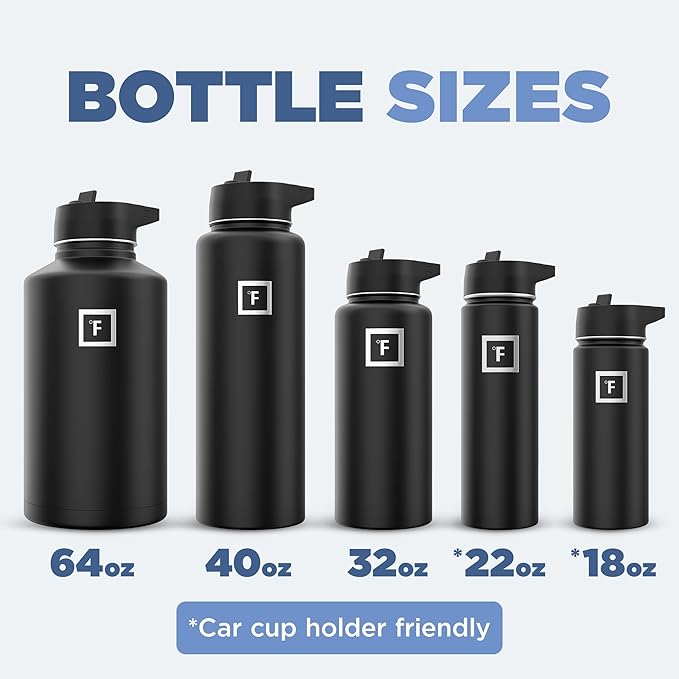 IRON °FLASK Camping & Hiking Hydration Flask with 3 Lids - Stainless Steel, Double Walled & Vacuum Insulated Water Bottle - Leak Proof & BPA Free (Day & Night, Straw - 64 oz)