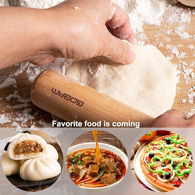 GOBAM Wood Rolling Pin, Large - Dough Roller for Pasta, Cookies, Pie, Pizza, Chapati, Fondant, Rolling Pins for Baking, Bread Making Tools and Supplies - 14.5 x 1.6 Inches