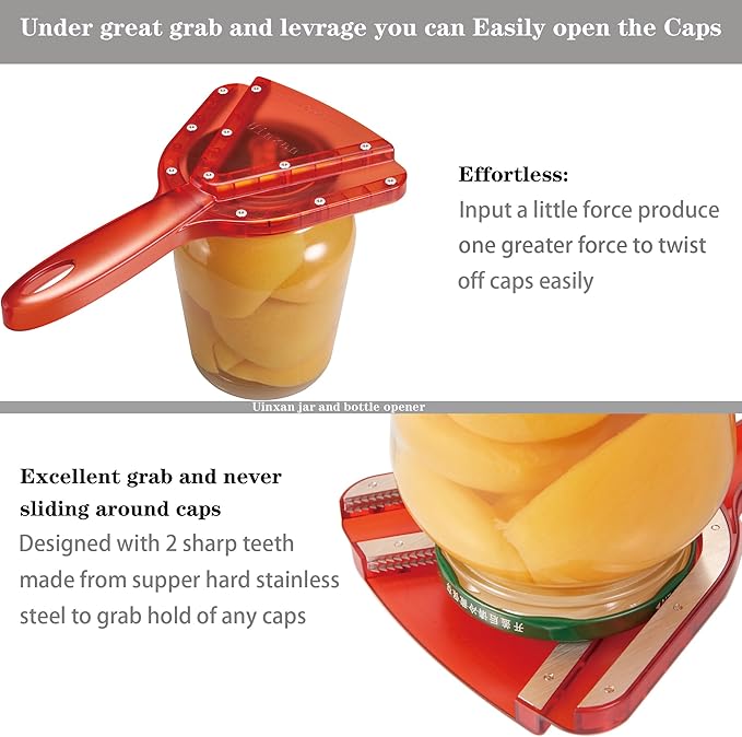 Jar Opener for Weak Hand & Seniors with Arthritis,Easy Twist Off Bottle Caps,Patent | Unique Kitchen Gadgets, Christmas Gifts for Elderly/Women/Men (Red)