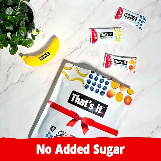 That's it. Mini Fruit Bars Gift Pouch (Variety 36 Count) No Sugar Added, Plant-Based, Vegan & Gluten Free, Paleo, Non GMO, Fiber (12 Banana, 12 Blueberry, 12 Mango)