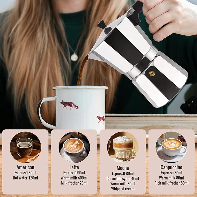 9 Cup Aluminum Moka Pot Classic Stovetop Espresso Coffee Maker 450ml 15oz Coffeemaker Percolator Mocha Pot Greca Coffee Maker Cafe Makers for Italian and Cuban Café Brewing Silver