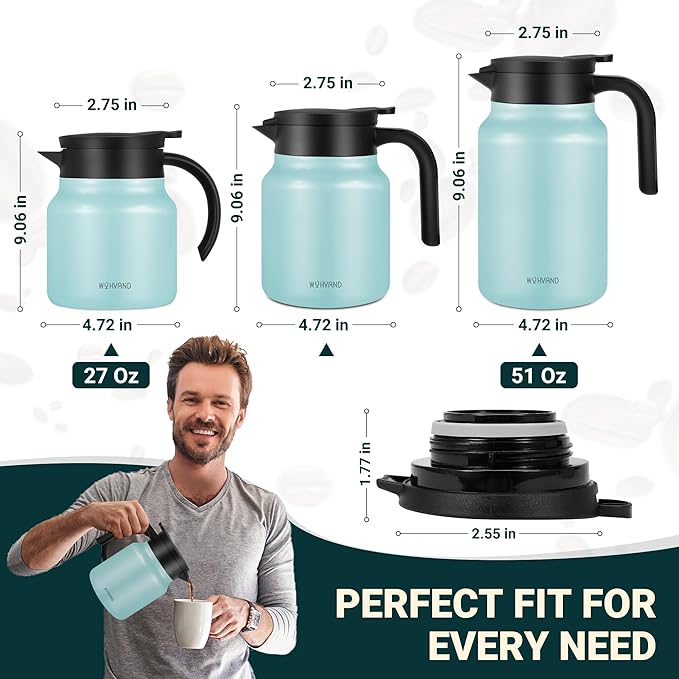 51Oz Thermal Coffee Carafes For Keeping Hot/Cold, Stainless Steel Coffee Carafe, Dustproof Insulated Water Carafe for Party/Home,Blue