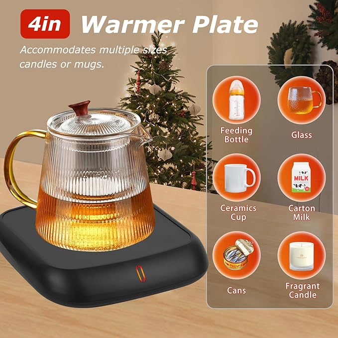 PUSEE Large Candle Warmer Plate with 6H Auto Shut Off, Coffee Mug Warmer with 3 Temp Settings,Wax Candle Warmer Safely Releases Scents Without a Flame,Tea Cup Warmer for Desk in Your Home & Office