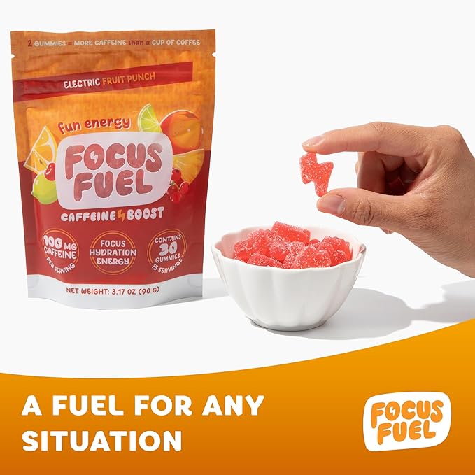 FocusFuel Energy Chews – Fruit Punch Flavor (15 Servings) – 100mg Caffeine + L-Theanine + B12, Magnesium – Boost Focus & Energy – No Crash or Jitters