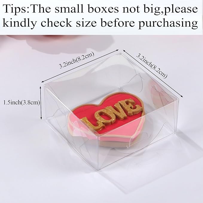3.25"X3.25"X1.5" 50PCS Clear Cookie Boxes Packaging, Perfect for Displaying Small Items-Jewelry, Crafts, Treats,Oreos,Soap,Macaron,Chocolate Truffle, Donut, Mini Bakery, Brownie More Wedding Favors