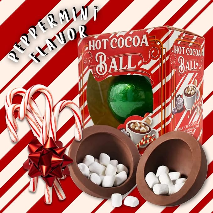 Needzo Hot Chocolate Melting Balls Assorted Variety with Salted Caramel, Peppermint, and Classic Flavors, Bulk Cocoa with Mini Marshmallows Inside, Cute Candy Stocking Stuffers Party Favor Pack of 3