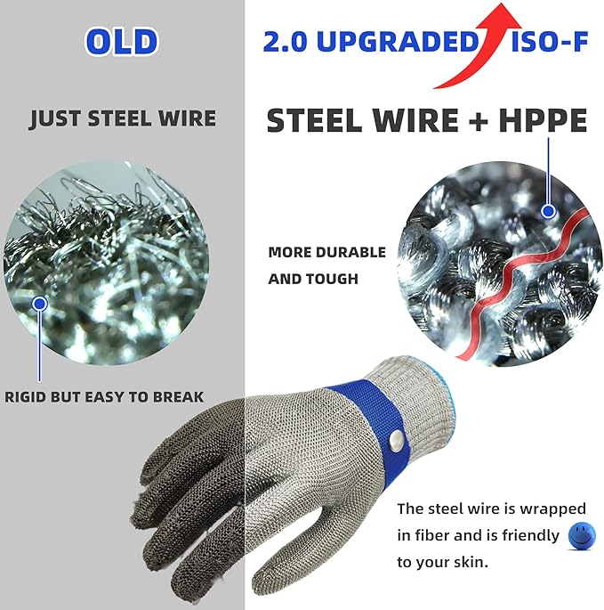 Schwer ANSI A9 Cut Resistant Glove, Food Grade Stainless Steel wire Mesh Metal Gloves, Knife Cutting Gloves for kitchen Mandoline Slicing Butcher Meat Cutting Oyster Shucking Fish Fillet（XL, 1 PCS）