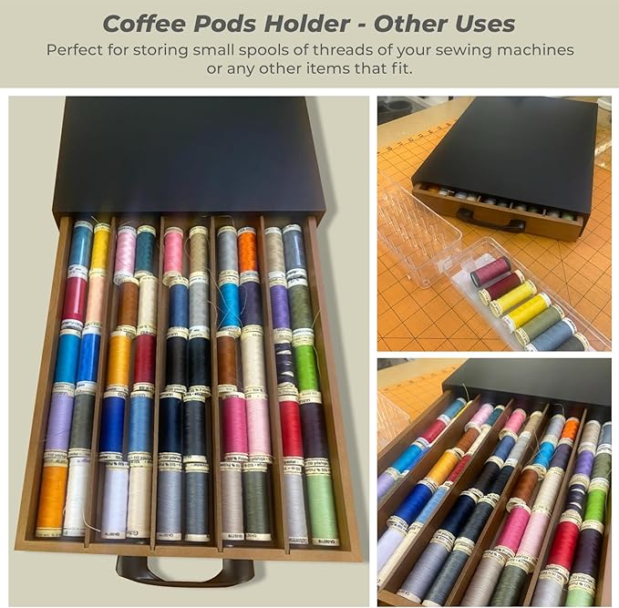 Coffee Pod Holder Compatible with Nespresso OriginalLine Capsules – 50-Pod Acacia Wood Drawer Organizer with Anti-Slip Base – Space-Saving Coffee Capsule Storage for Espresso Stations & Countertops