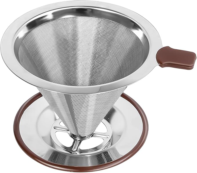 Pour Over Coffee Dripper，Reusable Stainless Steel Drip Cone Coffee Filter, Update Double Ultra Fine Micro Mesh Filter, Professional Paperless Drip Brew Coffee Cone Maker with Cup Stand,1-4 Cup
