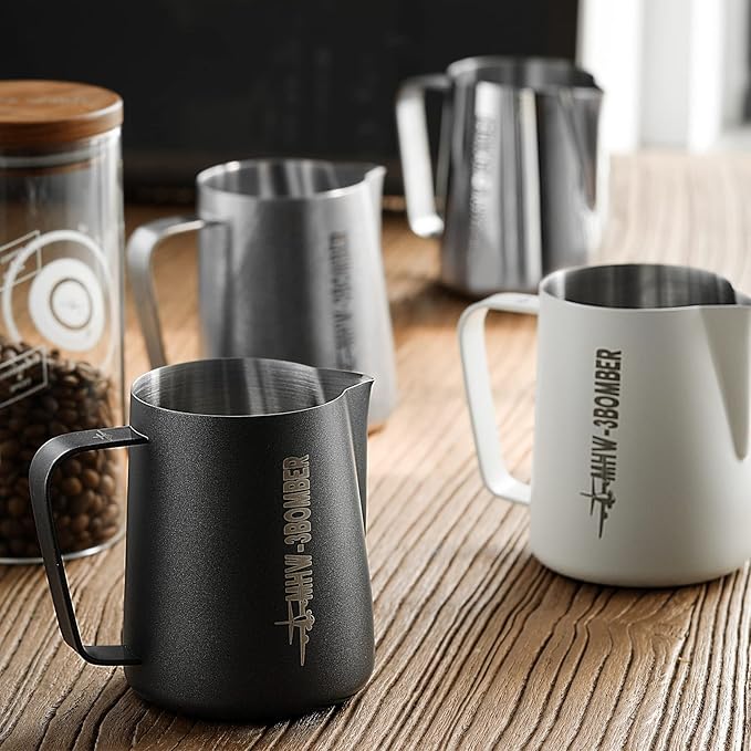MHW-3BOMBER Milk Frothing Pitcher, 20oz/600ml Milk Frother Cup for Barista, SUS304 Stainless Steel Espresso Steaming Pitchers for Milk/Coffee/Latte Art (Matte Black) P3014B-OS