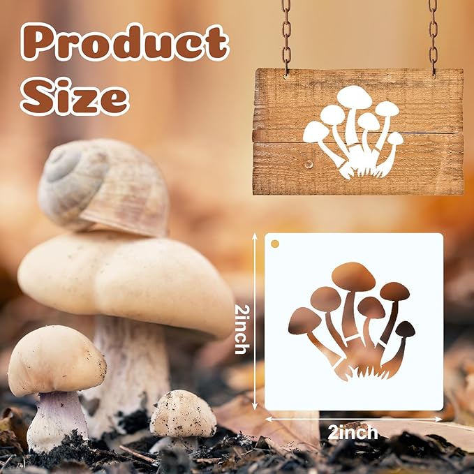 Fainne 100 Pcs Stencils for Painting on Wood Reusable Stencil Crafts Drawing Templates Holiday Wall Paper for DIY Scrapbook Home 2 x 2 Inch(Mushroom)