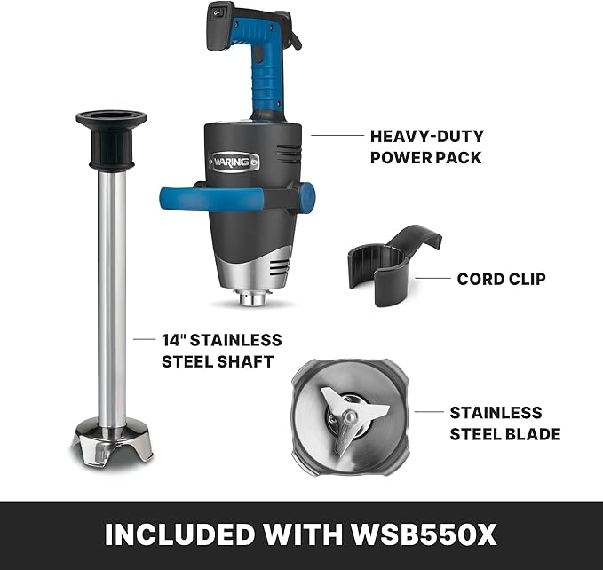 Waring EVOX 14" Big Stik Immersion Blender, 1.5 HP Variable Speed, 15-Gallon Capacity, for Sauces, Dressings, Marinades & Soups, WSB550X