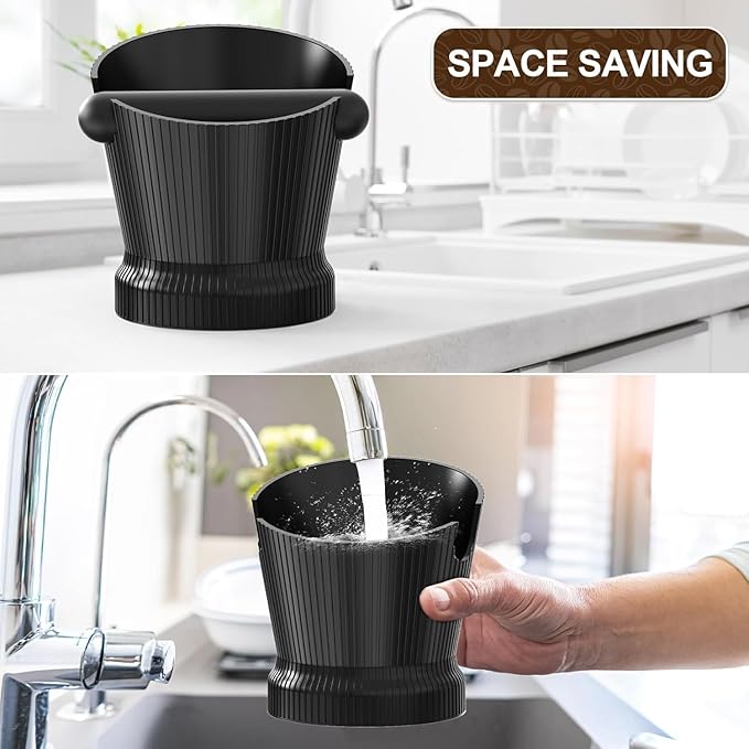 Espresso Knock Box, Coffee Knock Box with Durable Knock Bar and Non-Slip Base, Knock Box for Machine Accessories (Black Stripe)