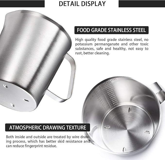 Stainless Steel Measuring Cup Pitcher with Marking with Handle for Milk Froth Latte Art (32OZ/1 Liter)