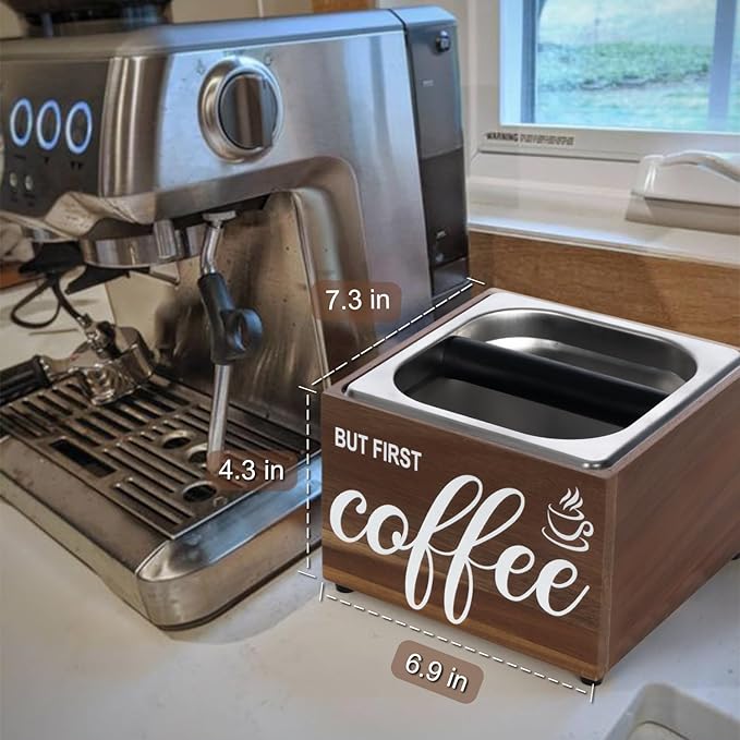 Knock Box for Espresso Coffee Grounds Espresso Knock Box Tamp Station, Quiet Design Large Capacity Non-Slip Base Coffee Puck Dump Bucket Barista Tools Machine Accessories Stainless Steel