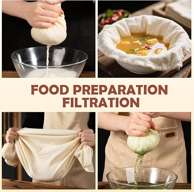 6Pcs Reusable Cheesecloth for Straining 20x20 Inch,100 Grade Cheese Cloths Hemmed 4 Edges, 100% Unbleached Cotton Cheese Cloth,Ultra-Dense Cloth Strainer for Yogurt/Nut Milk/Baking Making 56x42 Weave