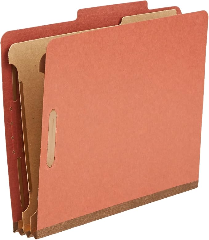 Amazon Basics Classification Folder with Prongs, Pressboard, 2 Dividers, 2-Inch Expansion, 12.17 x 10.67 inch (Letter) Size, Red, Pack of 10