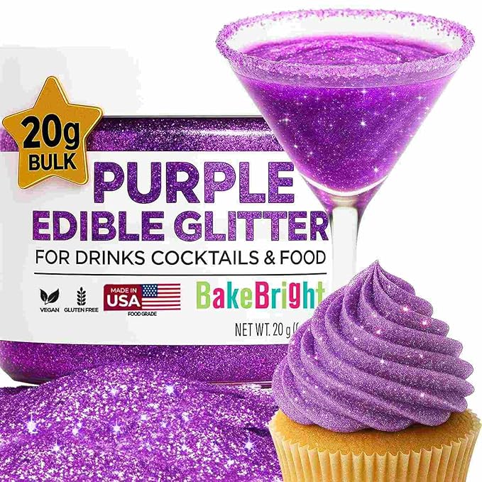Bulk 20g Purple Edible Glitter for Drinks | Premium Edible Glitter for Cakes, Cocktails, Purple Cake Decorating Decorations Food Grade, Vegan, Kosher, Halal, Gluten Free - Made in USA