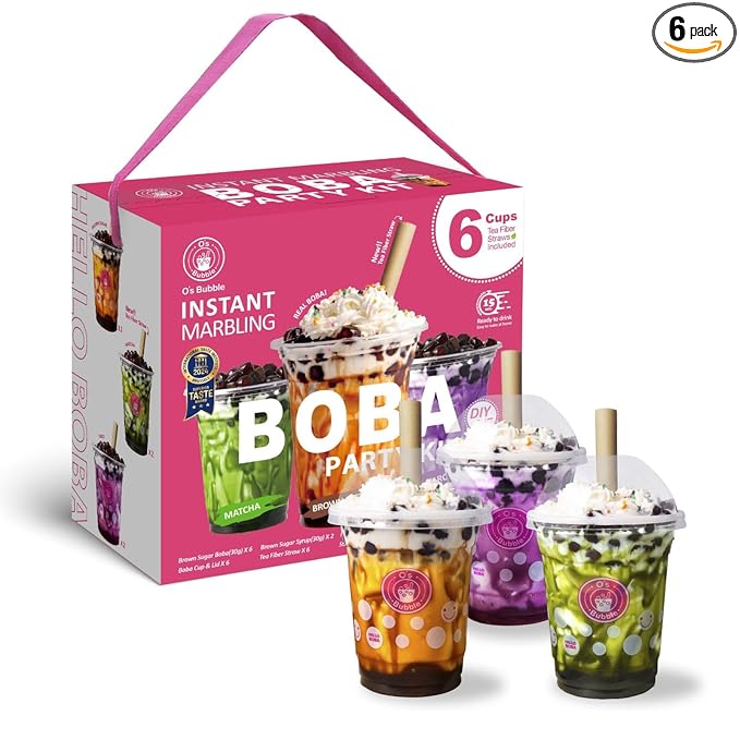 O's Bubble Boba Tea Kit - Bubble Tea Kit - All in One Boba Kit for Boba Tea Lovers - Boba Party Kit for Boba Drinks - Boba Kit for Kids - 6 Servings Includes Cups, Straws, Stirrer (Party Kit Variety Pack Upgrade)