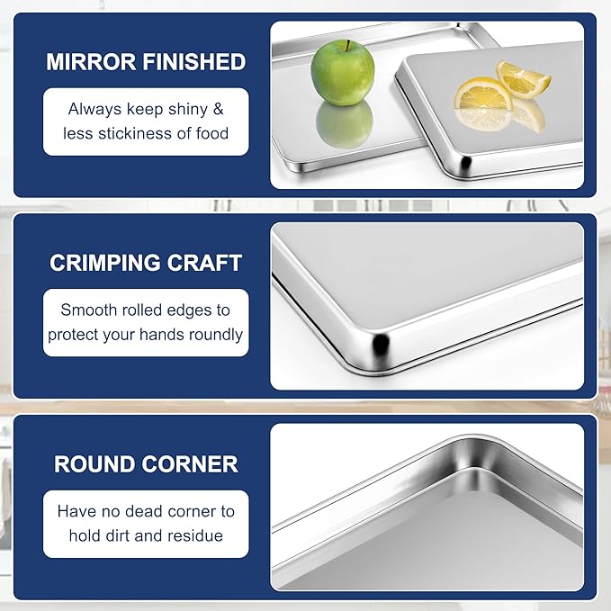 P&P CHEF 19.6 Inch Baking Cookie Sheet, Oven Pan Tray Stainless Steel Sheet Pan for Kitchen, Oven Bakeware for Multi Uses, Shiny Look & Dishwasher Safe, Healthy & Heavy Duty, 1Pc