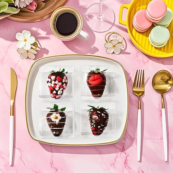 50 Pcs 2.5" X2.2" X2" Clear Single Chocolate Covered Strawberries Box Small Bakery Treat Boxes Macaron Boxes Mini Cinnamon Roll Boxes for 2 Gift Box for Wedding Birthday Christmas Party
