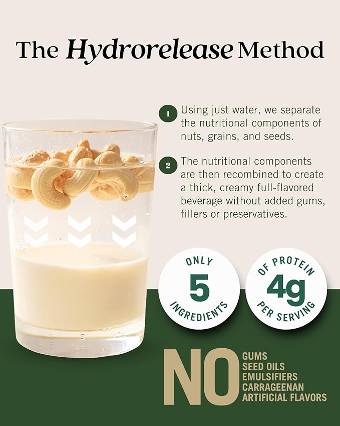 Elmhurst 1925 Sweetened Cashew Milk - 32 Ounce (Pack of 6) Dairy-Free, Vegan, Kosher, Gluten-Free, Shelf Stable Plant Based Milk Made with Water & Cashews for Healthier Coffee, Latte & Smoothies