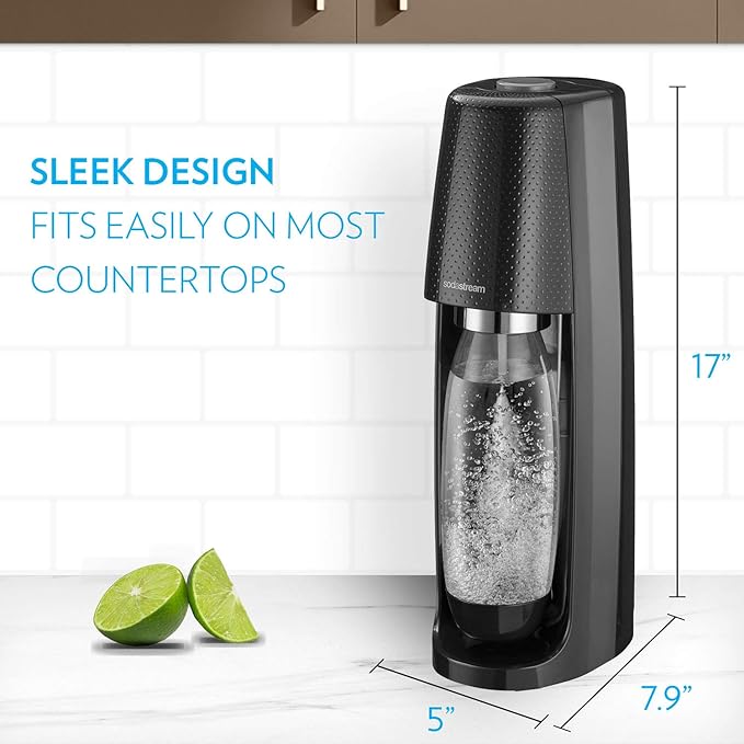 SodaStream Fizzi Sparkling Water Maker (Black) with CO2 and BPA free Bottle, 1-Liter, 60-Liter