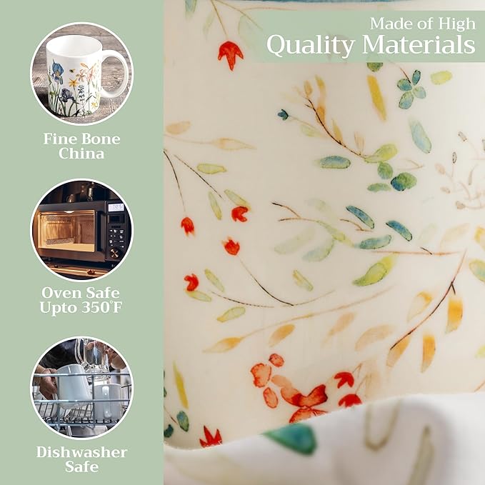 Maison d' Hermine Coffee Mug with Handles Fine Bone China Mugs Pack of Two Tea Cups for Hot Beverages Cappuccino Latte Home Restaurant Office Perfect for Gift (Colmar, 12 Ounce)