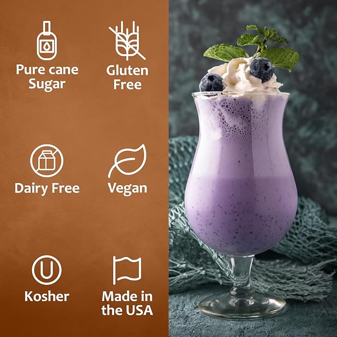 Syruvia BLUNILLA Coffee Syrup Vanilla Blueberry - 25.4 fl oz - Kosher Syrups, Gluten Free, No Coloring, Perfect for Drinks, Soda, Shakes, Desserts, and More.