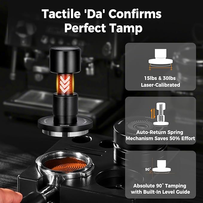IKAPE 51MM V6 Impact Espresso Tamper with Sound Feedback, 15lb/30lb Interchangeable Springs, Espresso High Tamper with Triple-spring System, Fits 51mm portafilters