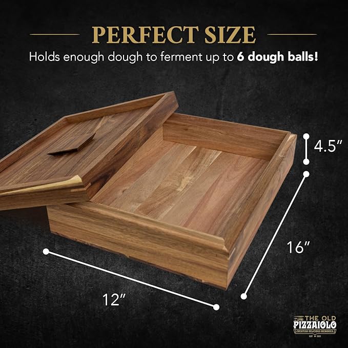Wooden Pizza Dough Proofing Box w/Lid – 16” x 12” – Made From Natural Acacia Wood – Proofing Container Tray for Home Kitchen with Dough Spatula and Pizza Dough Recipe Book