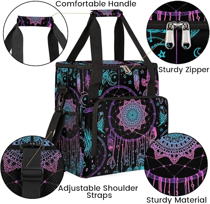Dreamcatcher Feather Coffee Maker Carring Bag Travel Carrying Storage Tote Bag Compatible with Keurig K-Mini or K-Mini Plus Portable Single Serve Coffee Brewer Case with Pockets for K-cup Pods