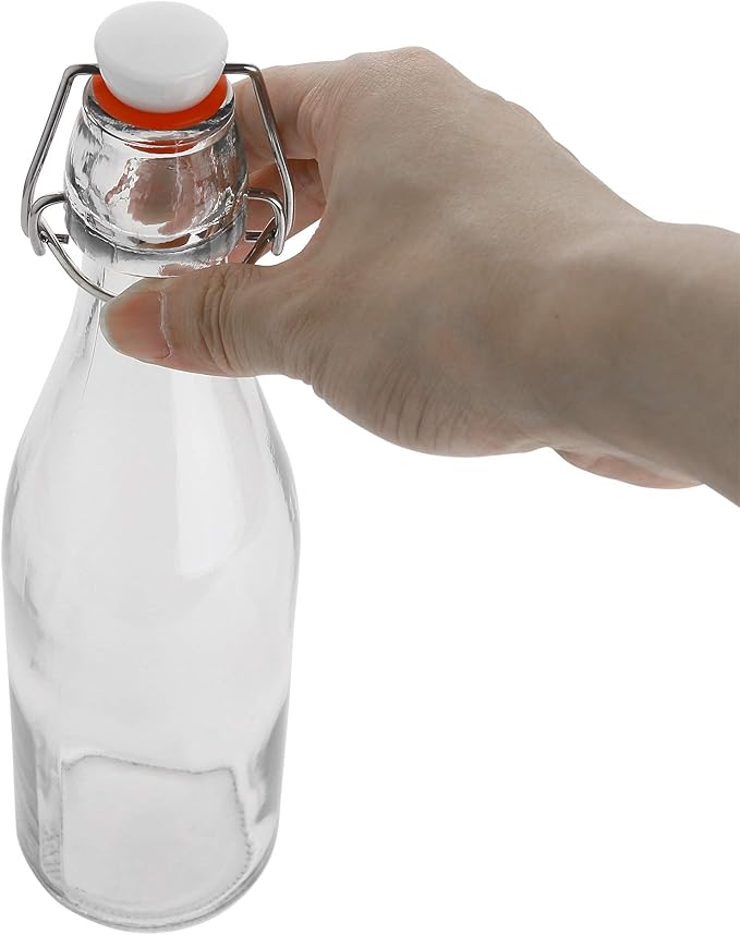 AYL Flip Top Glass Bottle [16 fl. oz./Pack of 6]– Swing Top Brewing Bottle with Stopper for Beverages, Oil, Vinegar, Kombucha, Beer, Water, Soda, Kefir – Airtight Lid & Leak Proof Cap – Clear