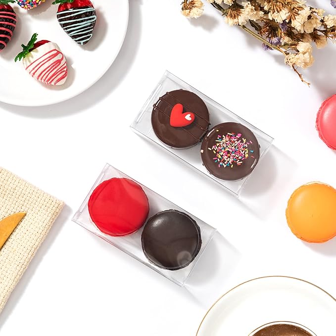 RomanticBaking 50 PCS 4.17" x 2.16" x 1.37" Macaron Boxes for 2 Mini Treat Boxes for Chocolate Covered Orec, Chocolate Truffle,Browines &Pastry Candy Boxes