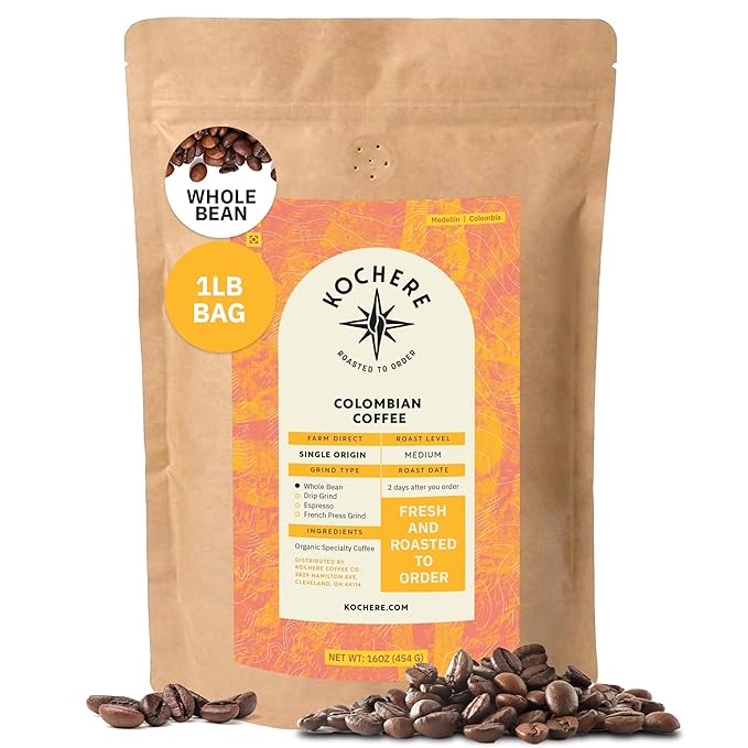 Kochere Colombian Specialty Whole Bean Coffee – 1LB Medium Roast – Single Origin, Farm Direct, Freshly Roasted to Order – Smooth, Chocolate & Berry Notes