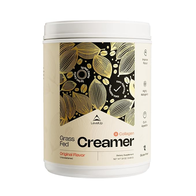 LevelUp Creamer, with Energizing MCT Oil and Collagen Peptides, Keto Coffee Creamer, Supports Natural Energy & Ketone Production - Original (Unsweetened) 19 oz