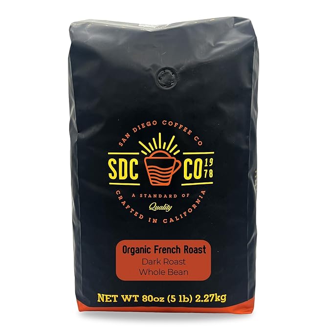 San Diego Coffee Organic French Roast, Dark Roast, Whole Bean Coffee, 5-Pound Bag Café en grano tostado