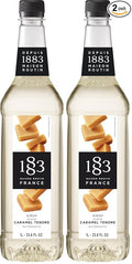 1883 Coffee Syrup, Butterscotch Syrup for Drinks, Made in France, 1 Liter Plastic Bottle (Pack of 2)