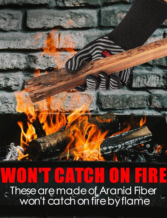 WEEDABEST Hot BBQ Gloves Heat Resistant Kitchen Oven Mitts Professional Long Heat Resistant Cooking Gloves for Grill,Grilling,Smoker,Barbeque,13.5 inch-Blue