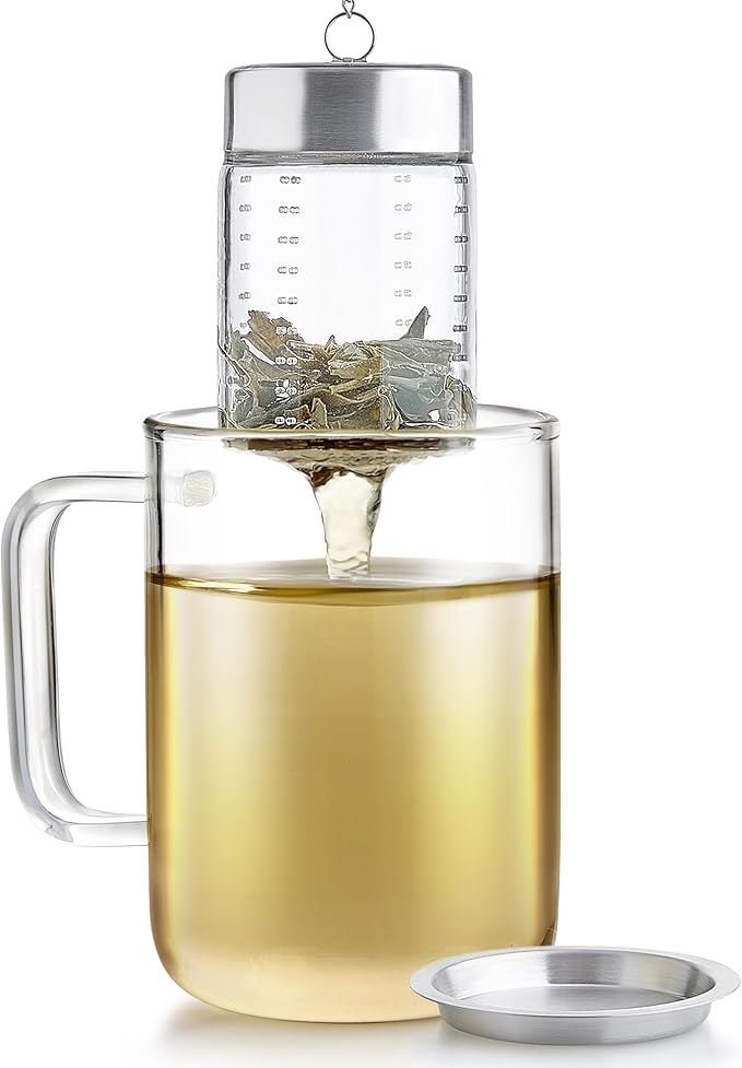 Teabloom Elegant Borosilicate Glass Loose Tea Infuser – Perfect for Whole-Leaf White, Green, Oolong, Black & Herbal Teas – Lead-Free – Small or Large Size