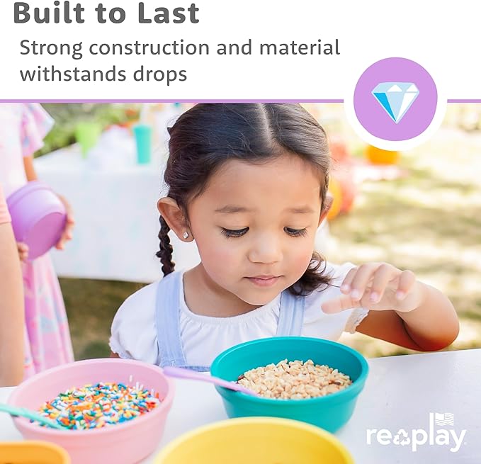 Re-Play 12 Oz. Toddler Bowls for Snack and Everyday Dining - Dishwasher and Microwave Safe - Made in USA - Set of 3-5.75" x 5.75" x 2" - Blossom