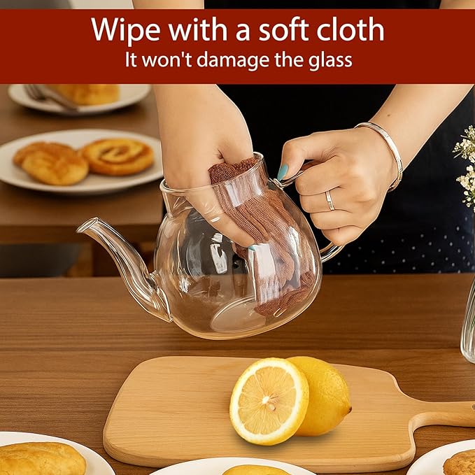 1100ml Glass Teapot with Removable Infuser,37oz Borosilicate Clear Tea Kettle,Stovetop Microwave Safe,Blooming and Loose Leaf Tea Maker Gift