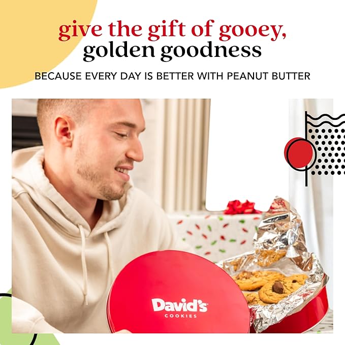 David's Cookies Peanut Butter Chunk Fresh-Baked Decadent Cookie Gift Basket Tin — Luscious Large Peanut Butter Cookies With No Added Preservatives — All-Natural Cookies — Ideal Gift for Corporate Birthday Fathers Mothers Day Get Well and Other Special ...