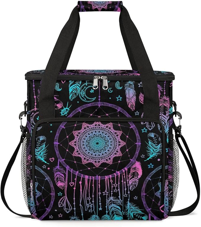 Dreamcatcher Feather Coffee Maker Carring Bag Travel Carrying Storage Tote Bag Compatible with Keurig K-Mini or K-Mini Plus Portable Single Serve Coffee Brewer Case with Pockets for K-cup Pods