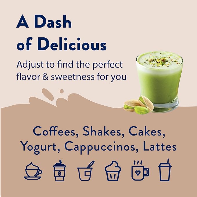 Jordan's Skinny Syrups Sugar Free Coffee Syrup, Pistachio Flavor Drink Mix, Zero Calorie Flavoring for Chai Latte, Protein Shake, Food & More, Gluten Free, Keto Friendly, 25.4 Fl Oz, 1 Pack